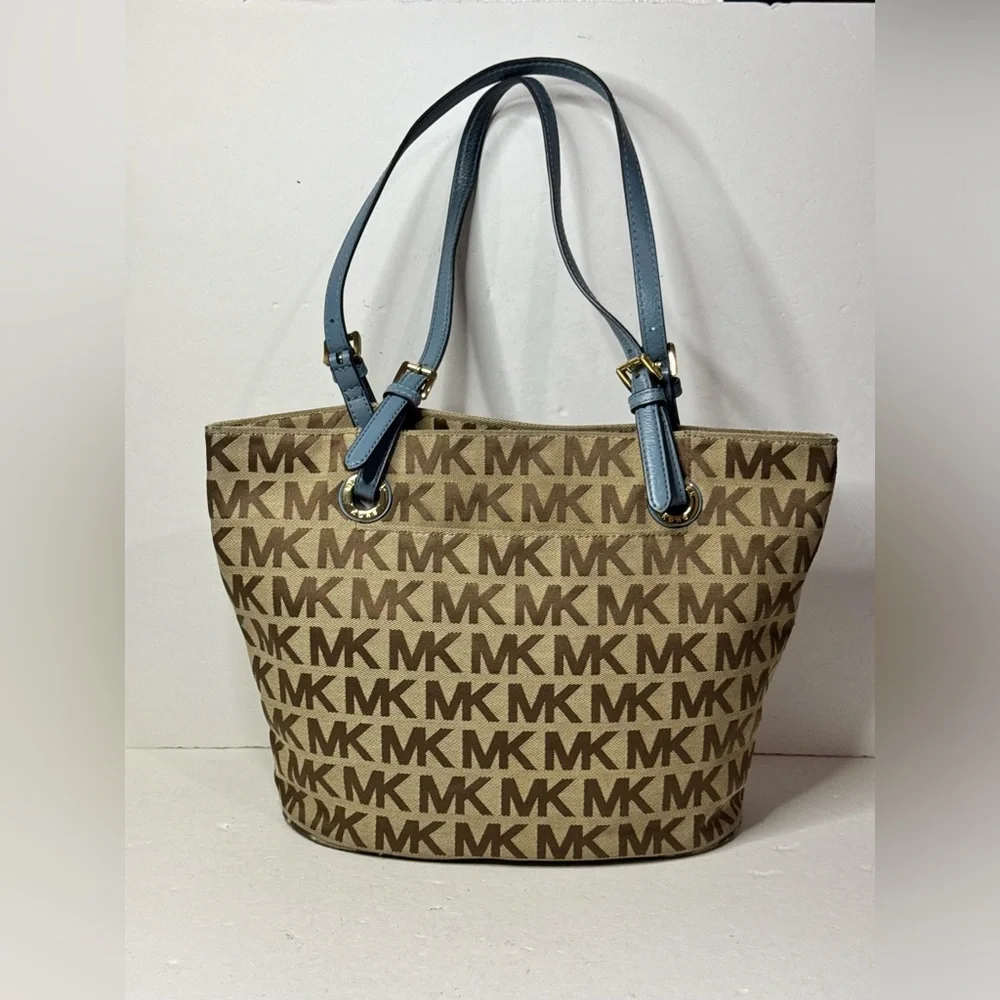 Michael Kors Brown And Blue Tote Bag Magnetic Closure